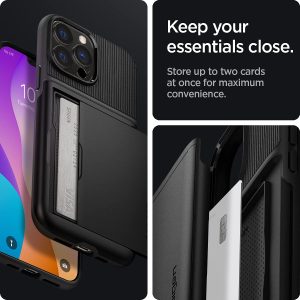 قاب اسپیگن مدل Slim Armor CS برای iPhone 13 Pro Max با قابلیت نگهداری از دو کارت بانکی در پشت قاب