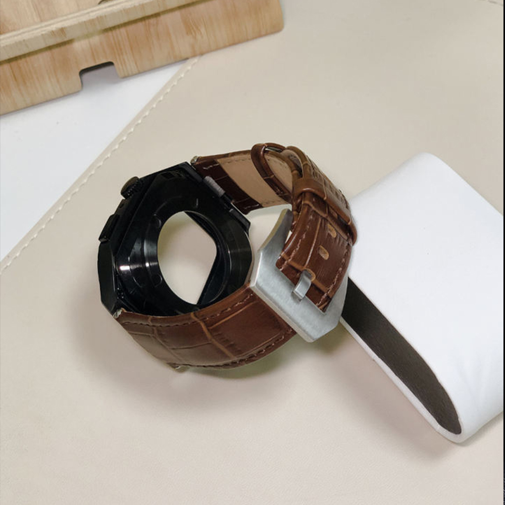 تصویر واقعی بند Metal & Leather set for apple watch 45 mm