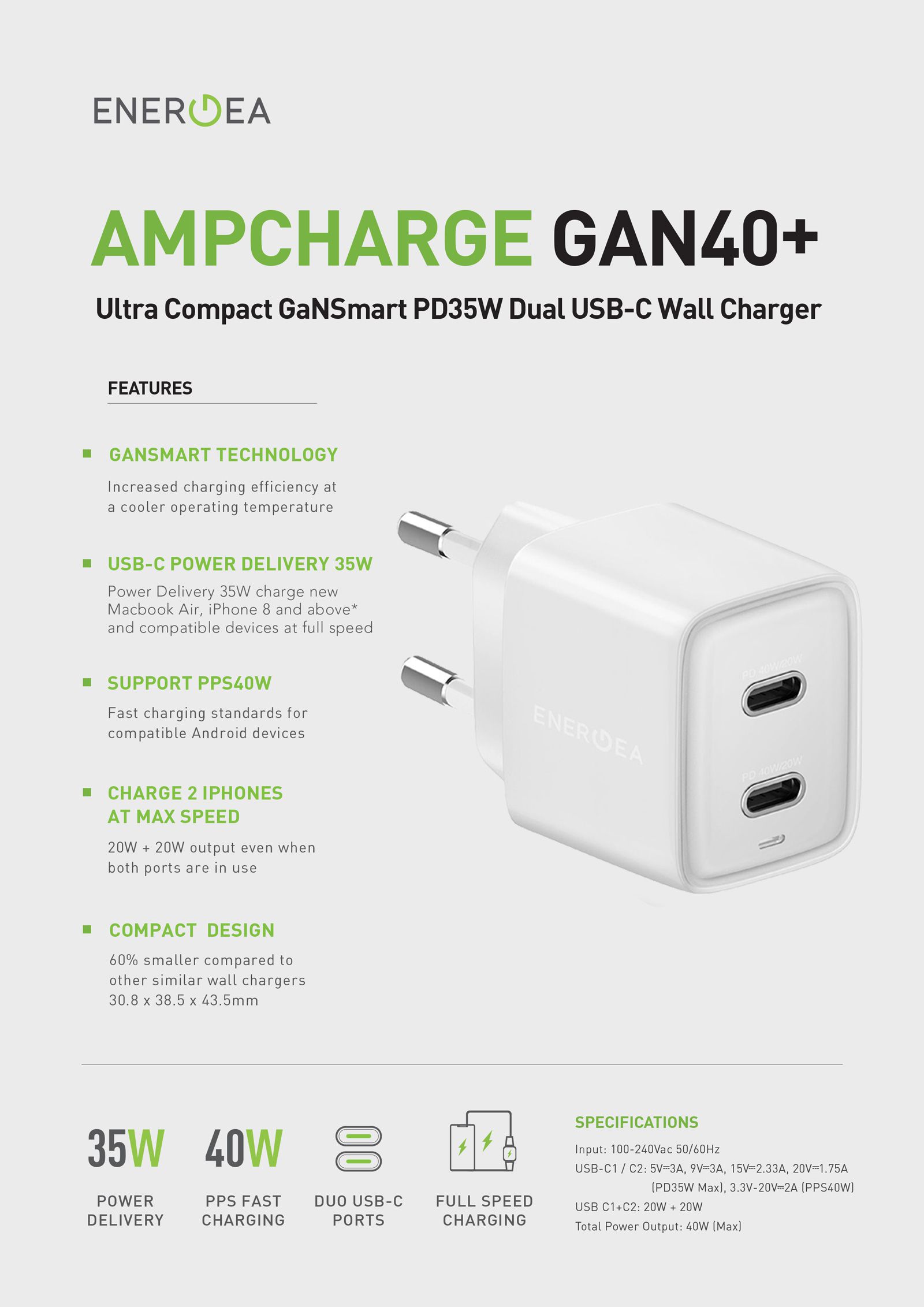 مشخصات و اطلاعت فنی Energea AMPCHARG GaN40 Plus