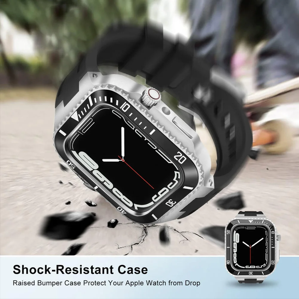 بند و گارد اپل واچ سری لاکچری Luxury Steel Metal Case Bezel Silicone Strap apple Watch 4445 mm مقاوم در برابر سقوط