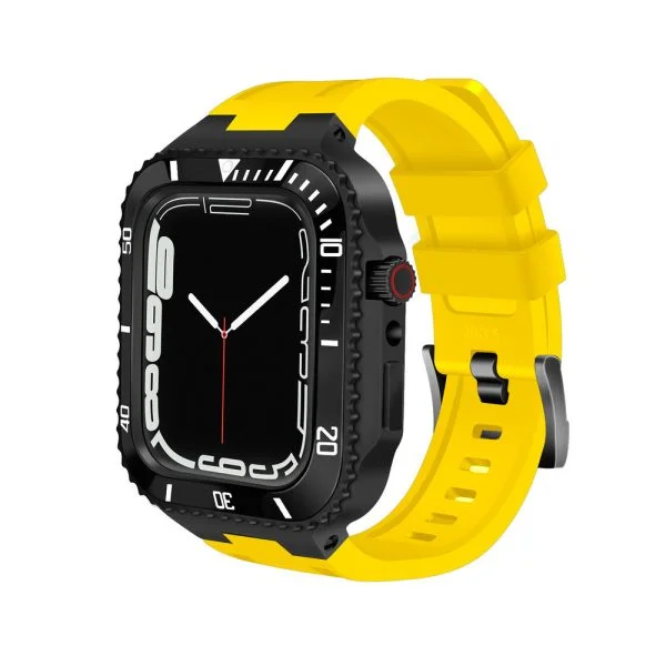 بند و گارد اپل واچ سری لاکچری Luxury Steel Metal Case Bezel Silicone Strap apple Watch 4445 mm مشکی با بند زرد