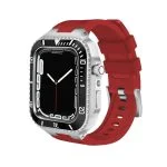 بند و گارد اپل واچ سری لاکچری Luxury Steel Metal Case Bezel Silicone Strap apple Watch 4445 mm نقره ای با بند قرمز