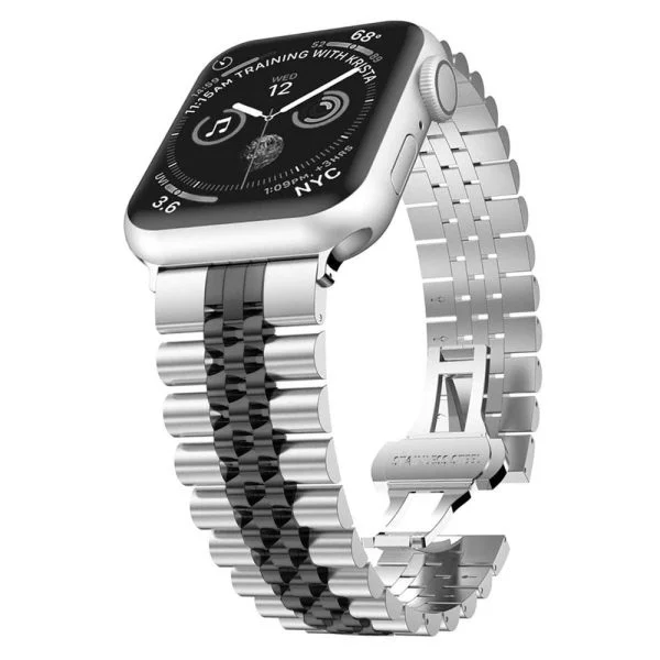بند اپل واچ رولکسی جیتک مدل G-Tech Butterfly Buckle Watch Band Strap SilverBlack 42/44/45mm