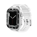 بند و گارد اپل واچ سری لاکچری Luxury Steel Metal Case Bezel Silicone Strap apple Watch 4445 mm نقره ای با بند سفید