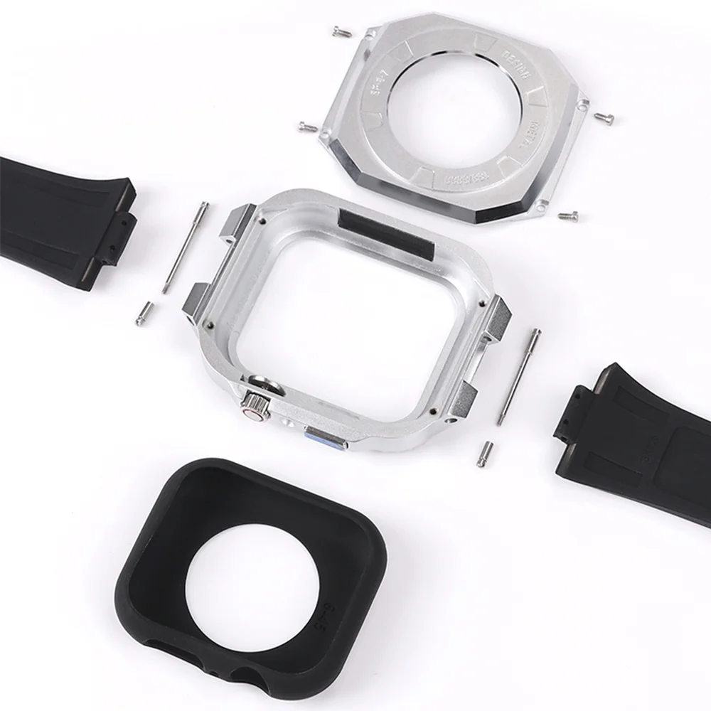 بند و گارد اپل واچ سری لاکچری Luxury Steel Metal Case Bezel Silicone Strap apple Watch 4445 mm قطعات