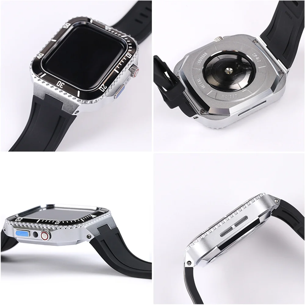 بند و گارد اپل واچ سری لاکچری Luxury Steel Metal Case Bezel Silicone Strap apple Watch 4445 mm از زوایای محتلف