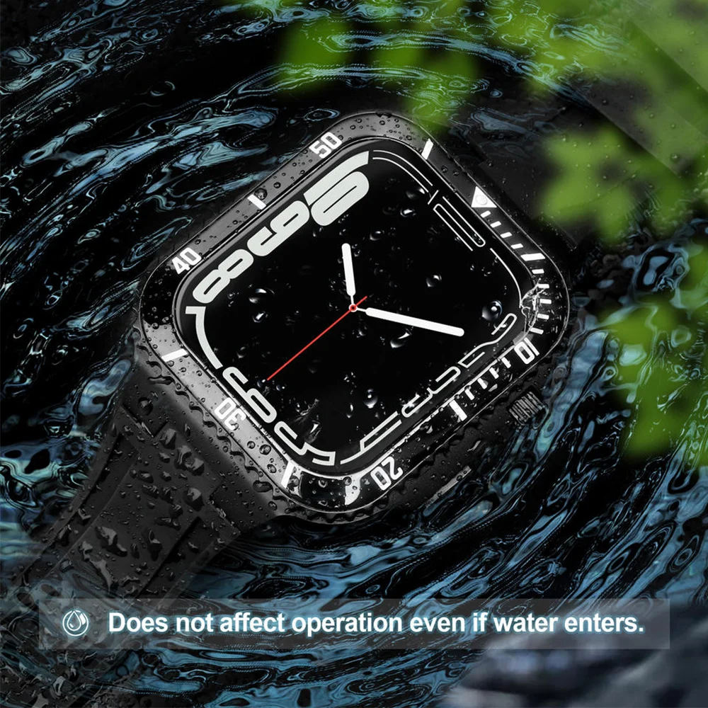 بند و گارد اپل واچ سری لاکچری Luxury Steel Metal Case Bezel Silicone Strap apple Watch 4445 mm بدنه ضد آب