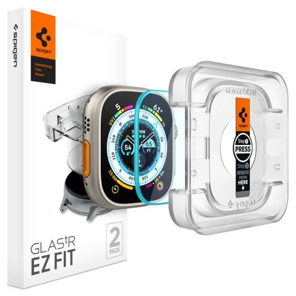 محافظ صفحه نمایش اسپیگن مدل Glas tR EZFit مناسب برای اپل واچ Ultra 49 mm بسته 2 عددی