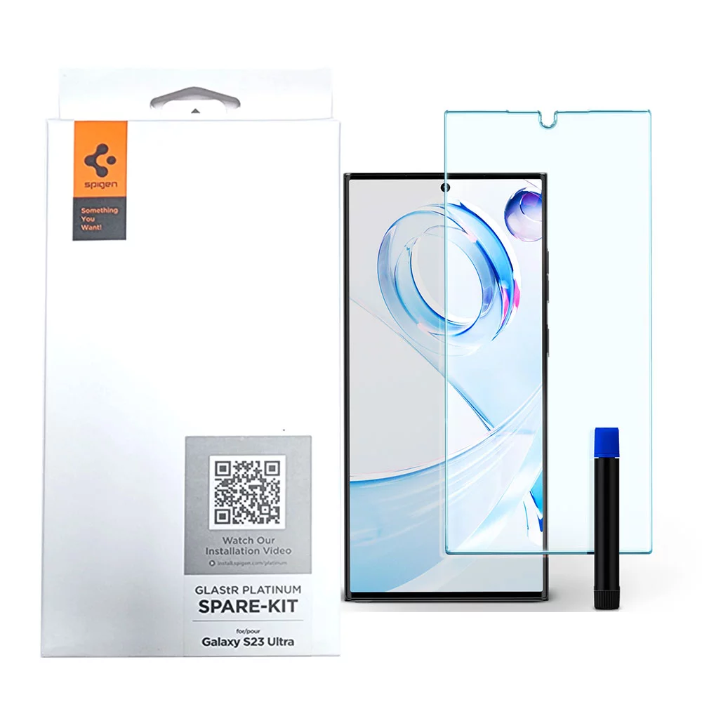 محافظ صفحه نمایش اسپیگن Galaxy S23 Ultra Screen Protector Platinum با جعبه