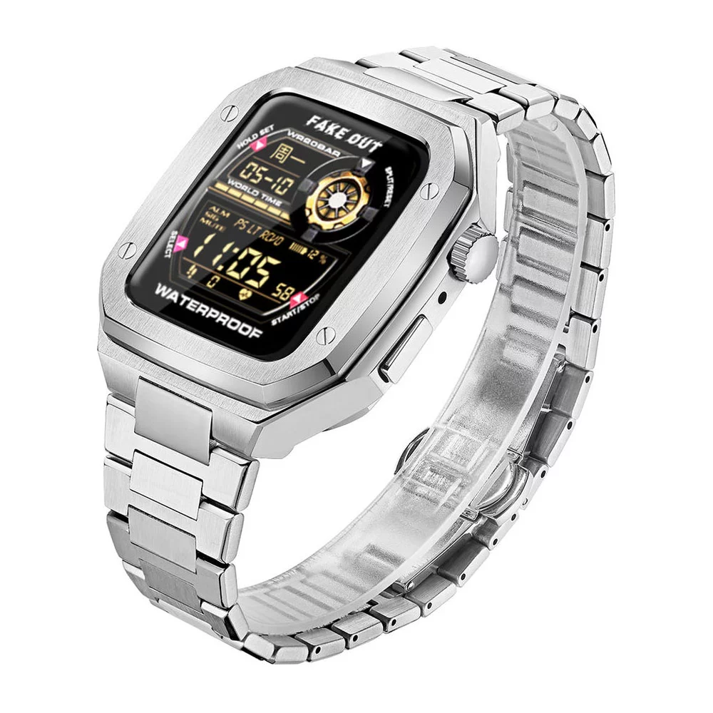 بند اپل واچ 7/8 سری لاکچری Metal Watch Strap And Case Set for apple watch 45 mm مشکی
