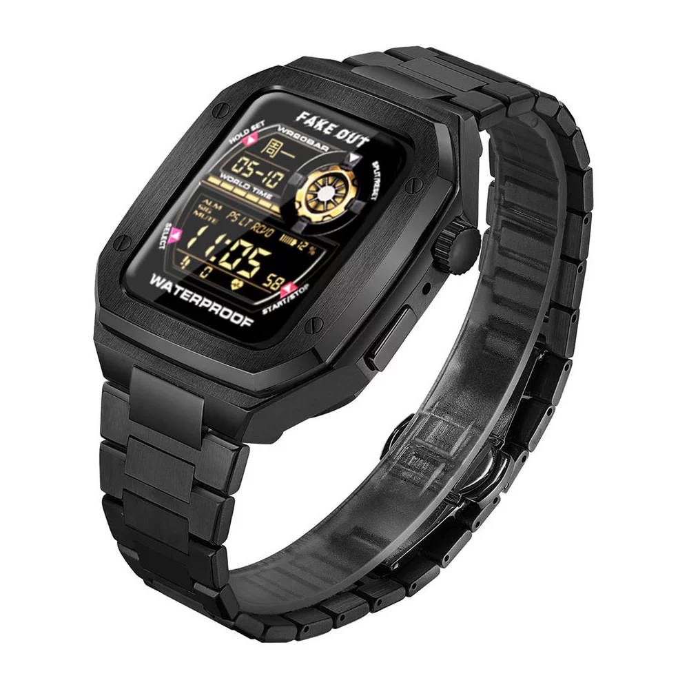 بند اپل واچ 7/8 سری لاکچری Metal Watch Strap And Case Set for apple watch 45 mm مشکی