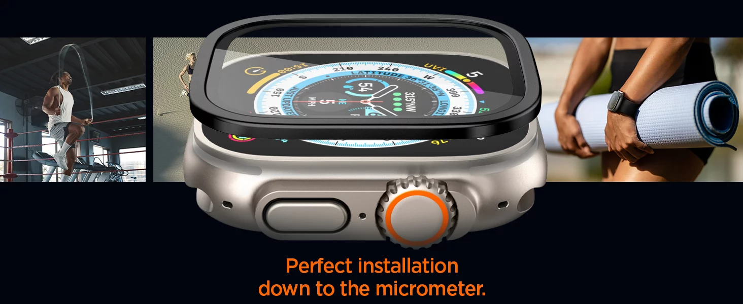 محافظ صفحه نمایش اپل واچ اولترا برند اسپیگن Spigen Apple Watch Ultra (49mm) Screen Protector Glas.tR Slim Pro فروشگاه اسپيگن ایران