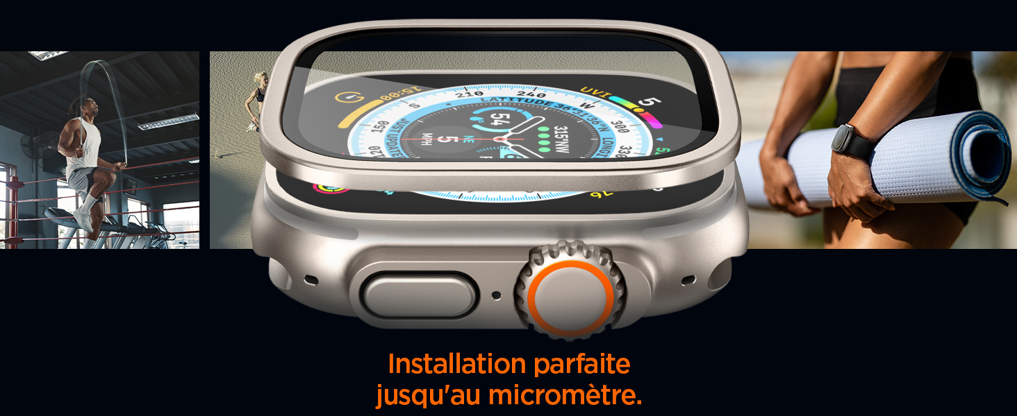 محافظ صفحه نمایش اپل واچ اولترا برند اسپیگن Spigen Apple Watch Ultra (49mm) Screen Protector Glas.tR Slim Pro فروشگاه اسپيگن ایران