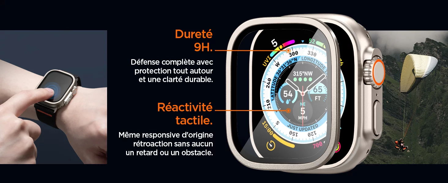 محافظ صفحه نمایش اپل واچ اولترا برند اسپیگن Spigen Apple Watch Ultra (49mm) Screen Protector Glas.tR Slim Pro فروشگاه اسپيگن ایران