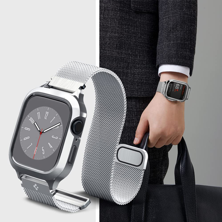 بند استیل اپل واچ اسپیگن سایز ۴۴/۴۵ Spigen Metal Fit Pro Apple Watch Strap Silver