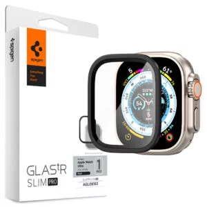 محافظ صفحه نمایش اپل واچ اولترا برند اسپیگن Spigen Apple Watch Ultra (49mm) Screen Protector Glas.tR Slim Pro مشکی