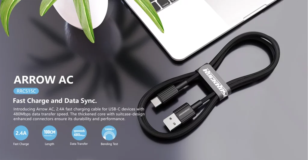 کابل USB-A به USB-C راک رز | RockRose Arrow AC 2.4A 1m USB-C مشکی