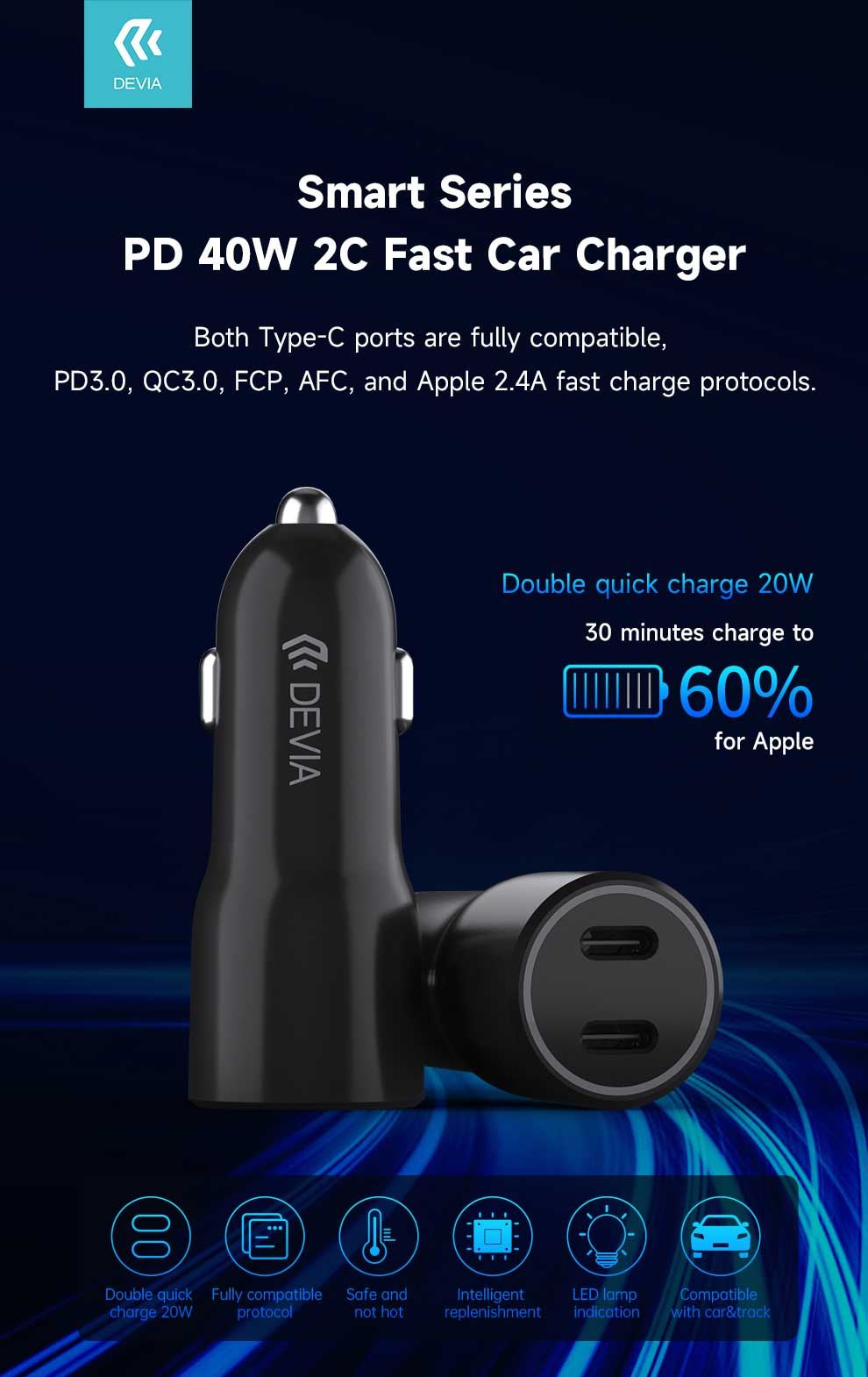 شارژر فندکی دیویا Smart Series PD 40W 2C Fast Car Charger فروشگاه اسپيگن ایران