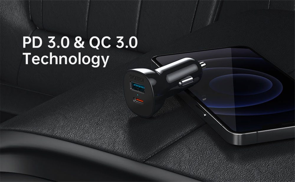 شارژر فندکی CHOETECH TC0005 Dual QC 3.0 + PD20W 38W فروشگاه اسپيگن ایران