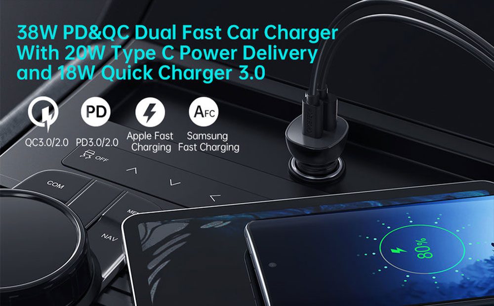 شارژر فندکی CHOETECH TC0005 Dual QC 3.0 + PD20W 38W 4 شارژر فندکی CHOETECH TC0005 Dual QC 3.0 + PD20W 38W